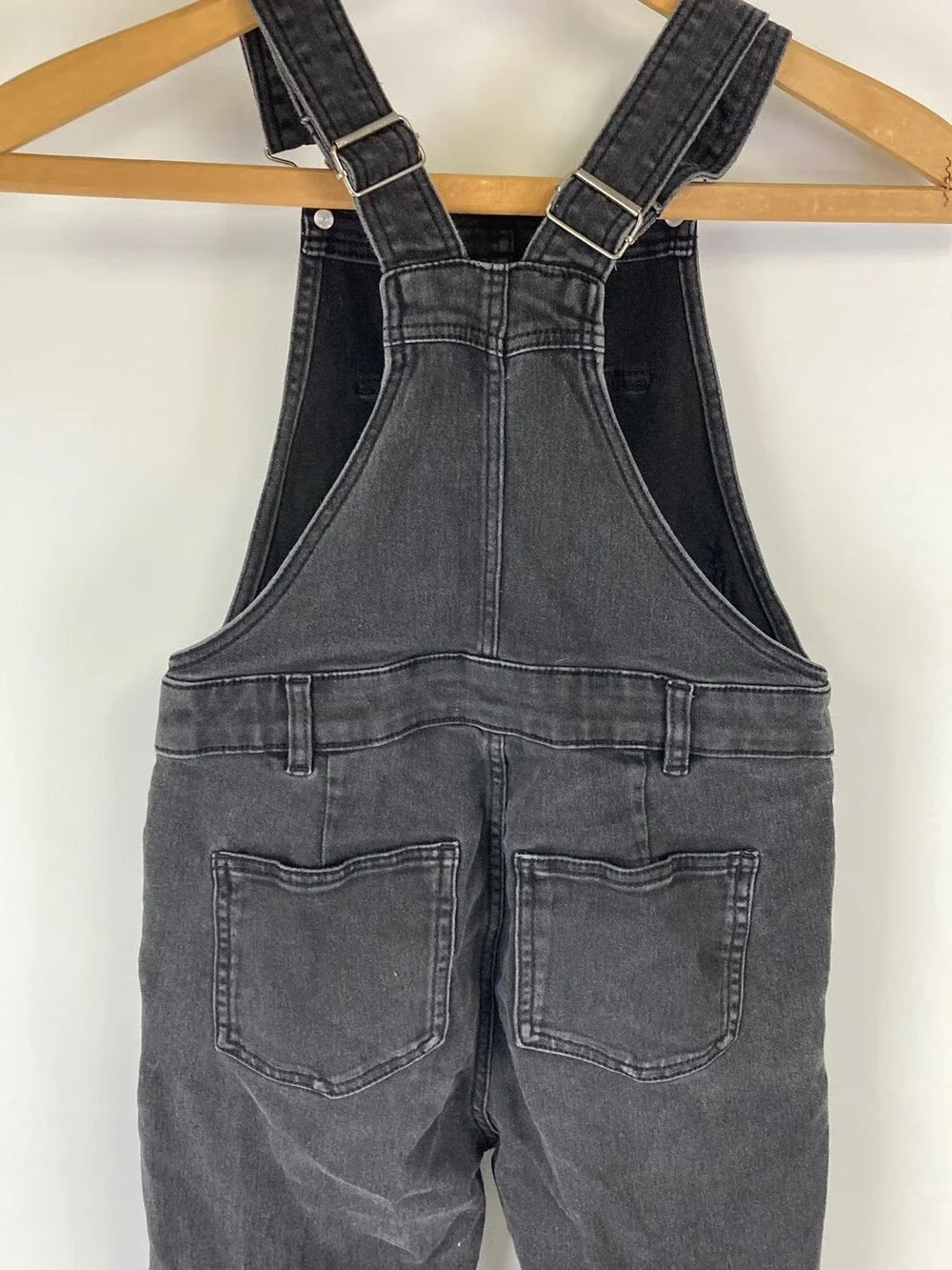 H&M Girls 10-11Y Black Gray Stretch Denim Jumper Overall Skinny Straight Pants